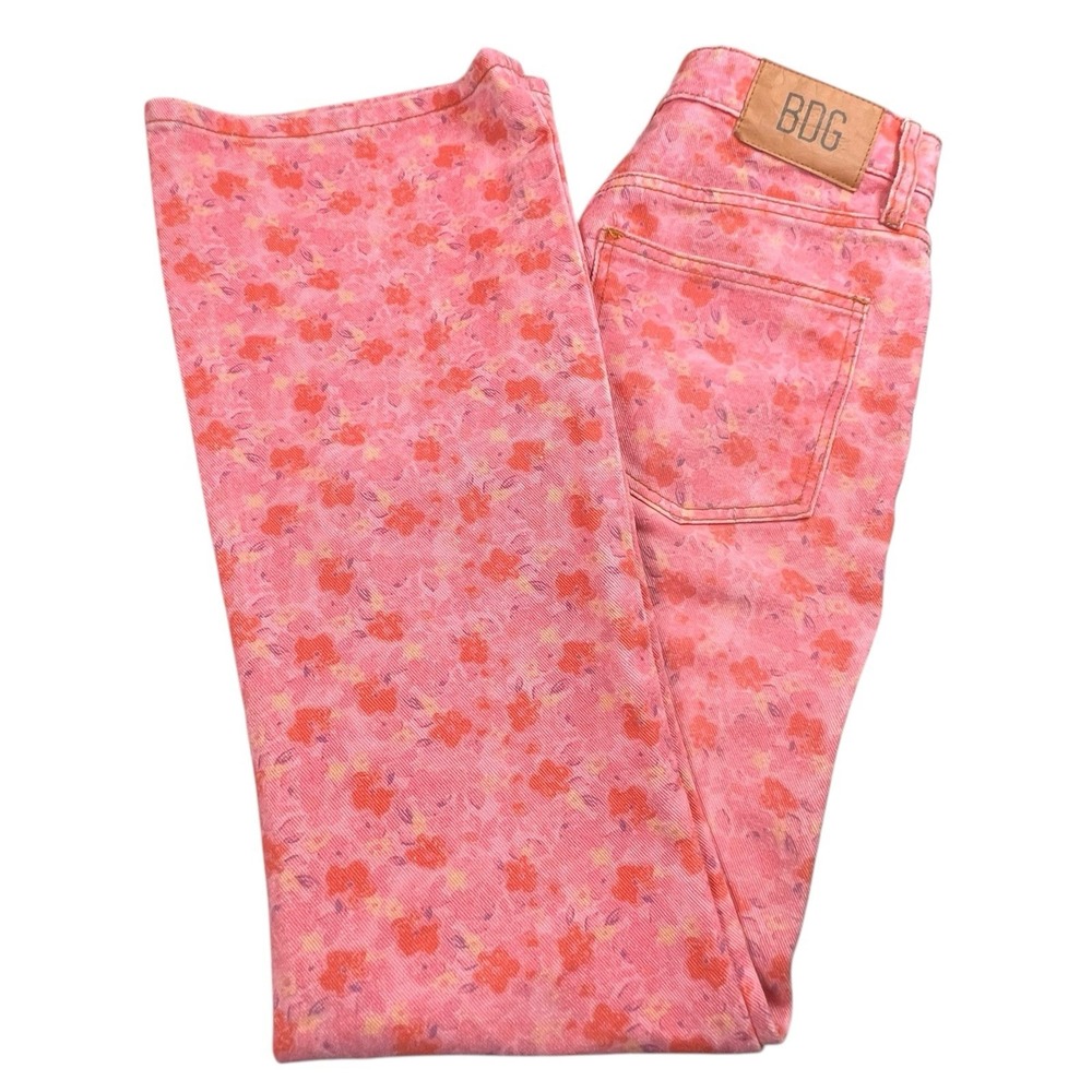 BDG Urban Outfitters Womens 25 Pink Floral High Rise Flare Jeans